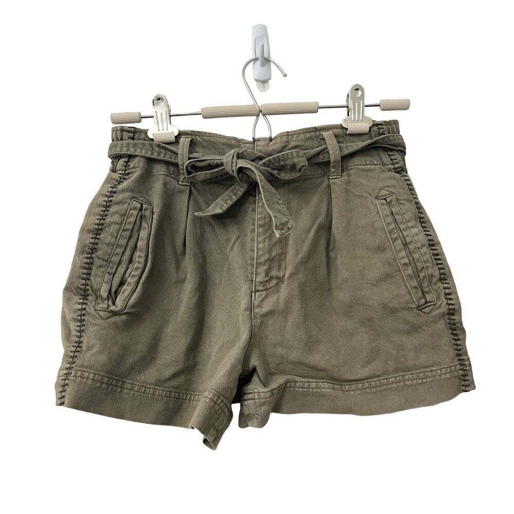 Splendid Womens Olive Green Denim Paperbag Waist Tie Shorts Size Small